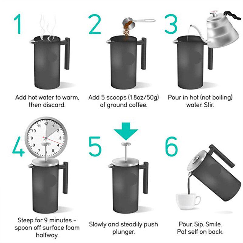 1000 мл двухслойный кофейник из нержавеющей стали 304, французская пресса, большая емкость, ручная кофеварка для кафе