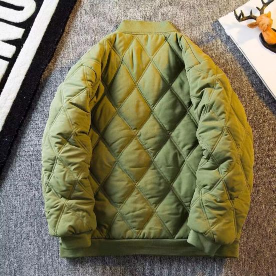 Men's Bomber Jacket Quilted Varsity Baseball Jacket Winter Warm Padded Coat Casual Loose Fit Outwear for Daily Street Work