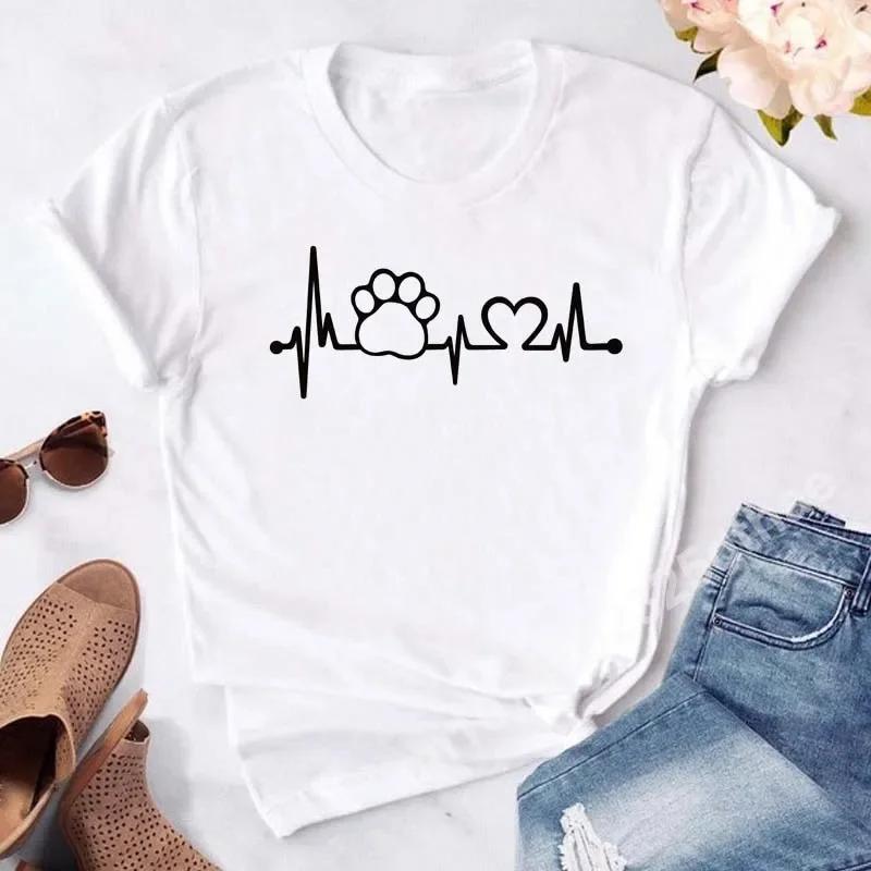 Женские футболки с принтом «Собачьи лапы мамы» 90-х годов, белые топы Y2k с короткими рукавами Harajuku, футболка с рисунком, женская летняя одежда, повседневная футболка