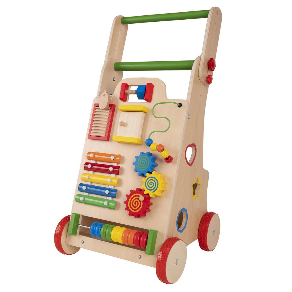 KiddyMoon Wooden Baby Walker Interactive Educational Toy for Children Push-along Toy for Babies Wk-002, Multicolored