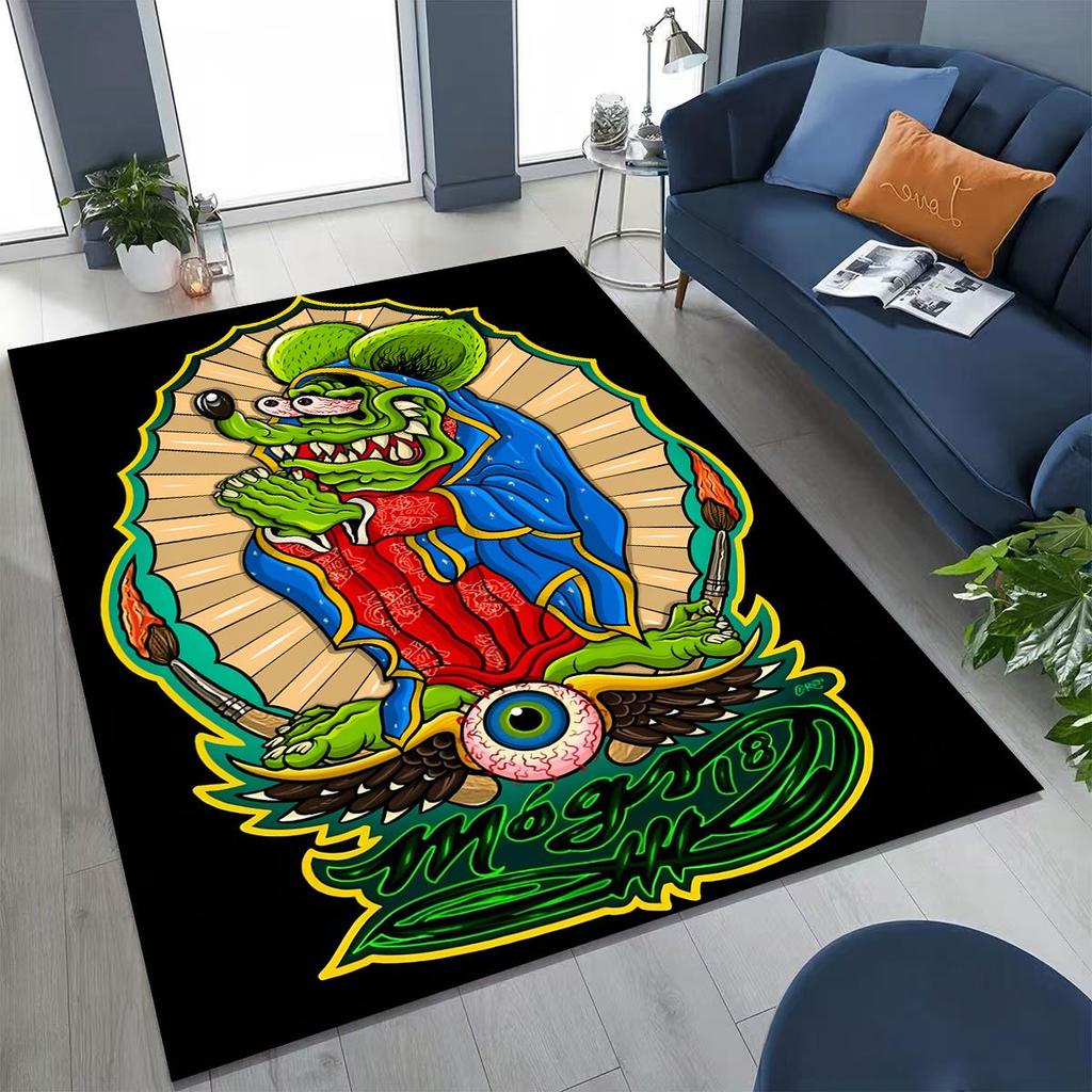 3D Бунтарский RAT FINK Автомобили Знак Мультяшный Ковер для Спальни Гостиной Дивана Дома Декор Приветственный Коврик, Большой Детский Игровой Нескользящий Напольный Коврик