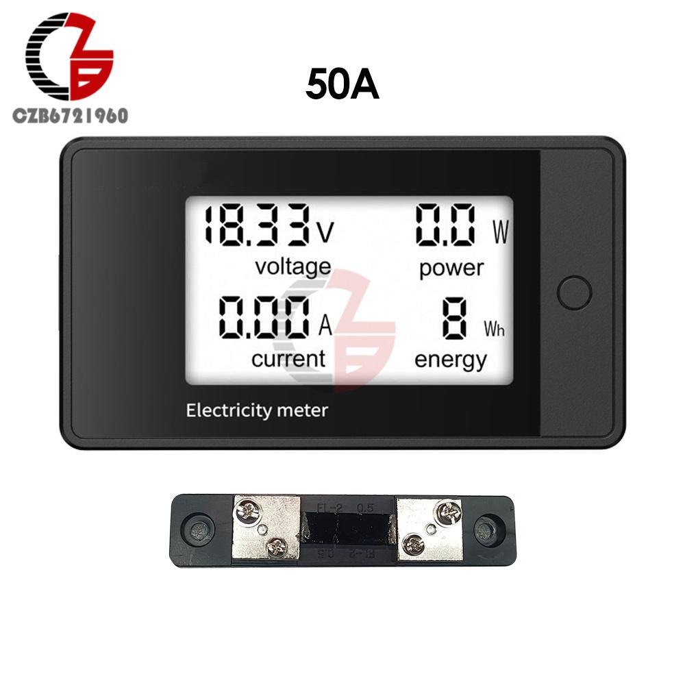 4 In 1 DC 8V-100V LCD DC Digital Power Meter 20A 50A 100A 200A Voltage Monitor Voltmeter Ammeter Power Tester DC 12V Car Meter