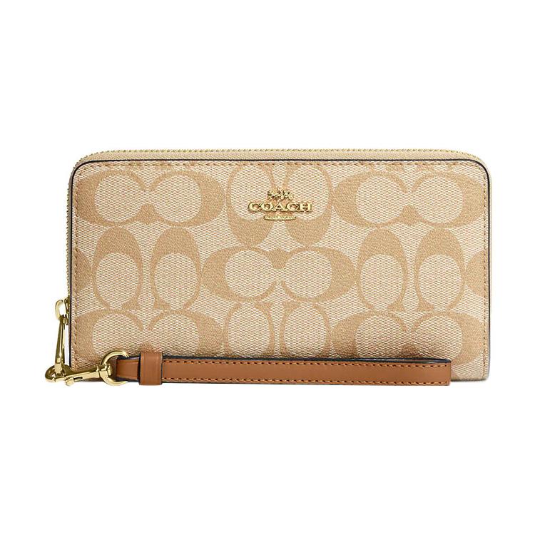 New COACH Zip Around Canvas With Leather Clutch Wallet Trumpets Women's Khaki C4452-IMVHK
