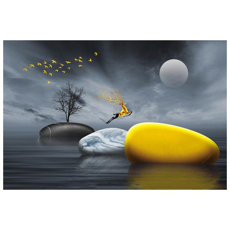 Modern Decoration Canvas Painting Deer And Stone Wall Art Pictures For Living Room Lucky Entrance Posters And Prints Home Decor