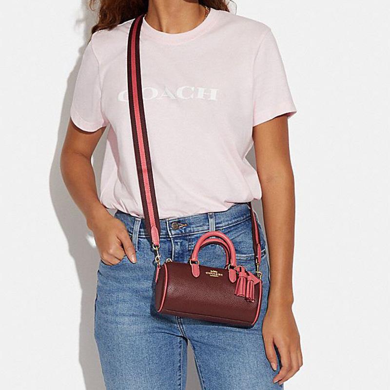 New COACH Lacey Cow Leather Cylinder Bag Handbag Shoulder Bag Crossbody Bag Small Size Women's Burgundy CB876-IMMZI