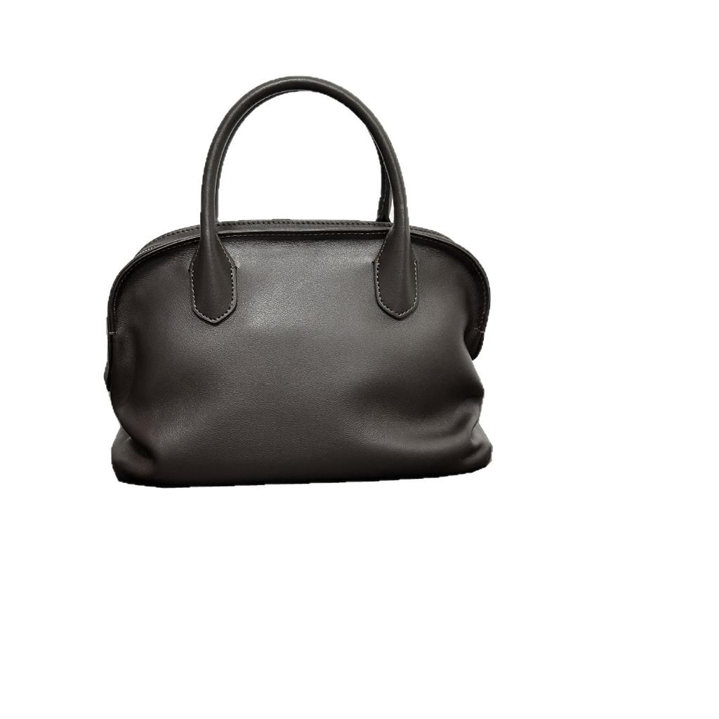 First Layer Cowhide Row French Minimalist Premium Sense Commuter Bowling Bag Wrinkled Minimalist Wind Large Capacity Handbag