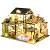 moin moin Dollhouse Miniature Handmade Kit House Full of Like an Ink English Instruction LED Light Acrylic Case 2108DH286 1/24 Set, Flowers, Painting,