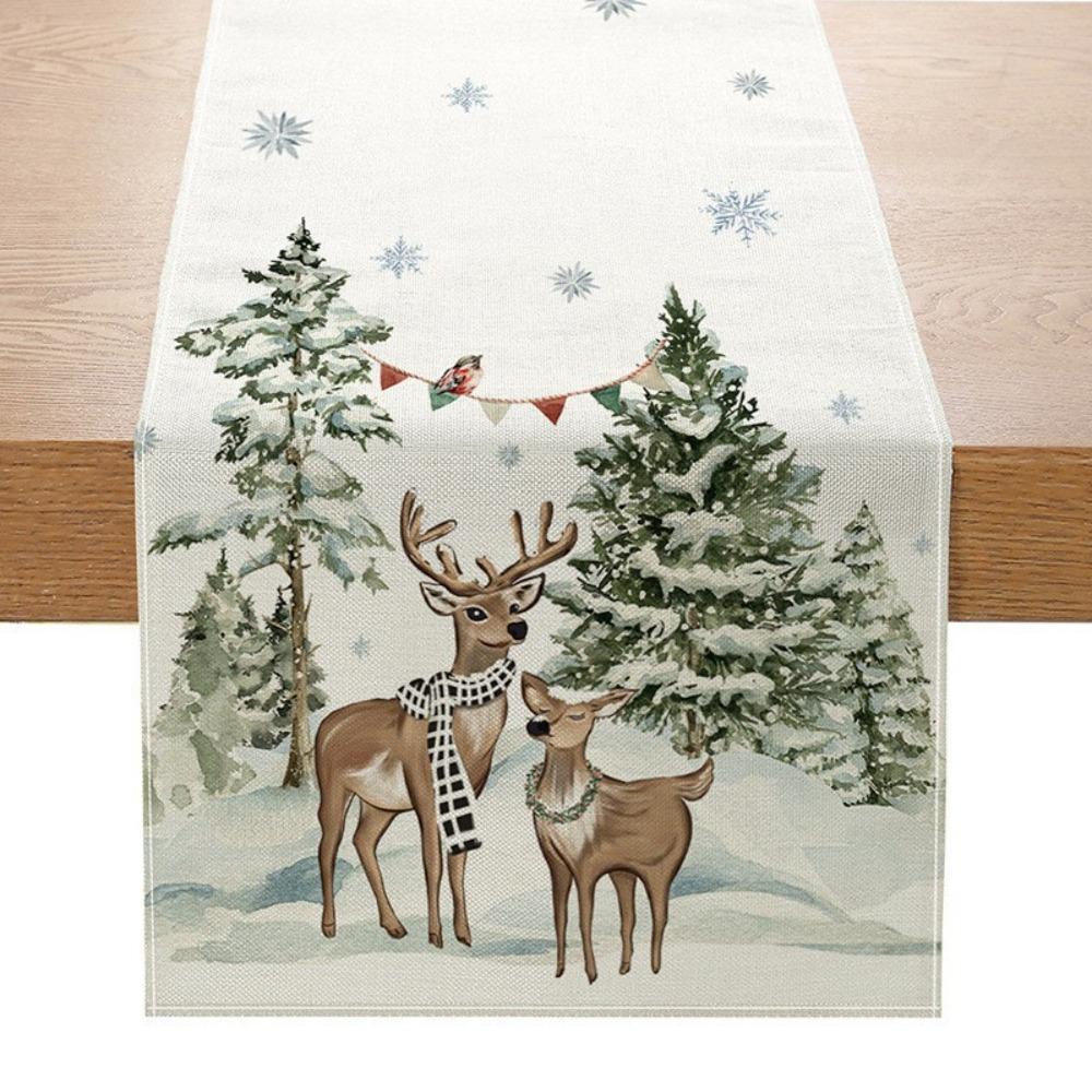 Праздничная скатерть-дорожка Рождественское украшение Принт Льняная настольная салфетка Маленькая накидка на обеденный стол