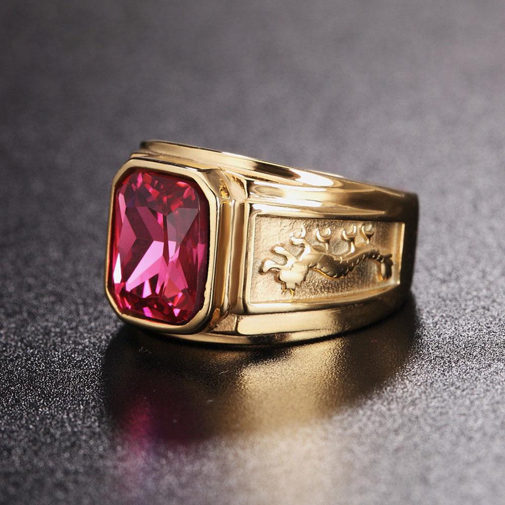 WOSIKATE Позолоченное 18K Кольцо с Доминирующим Узором Дракона Для Мужчин Винтажное Квадратное Кольцо с Фианитом на Указательный Палец Модные Украшения