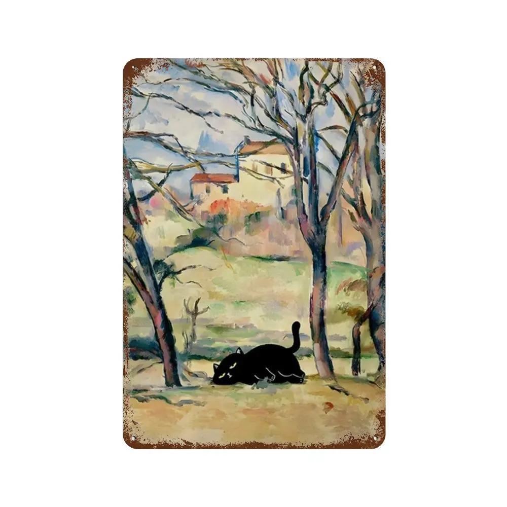 Знаменитая картина «Мона Лиза Звездная ночь» с забавным черным котом, постер, металлическая жестяная вывеска, табличка, настенное искусство, домашний декор для гостиной, спальни