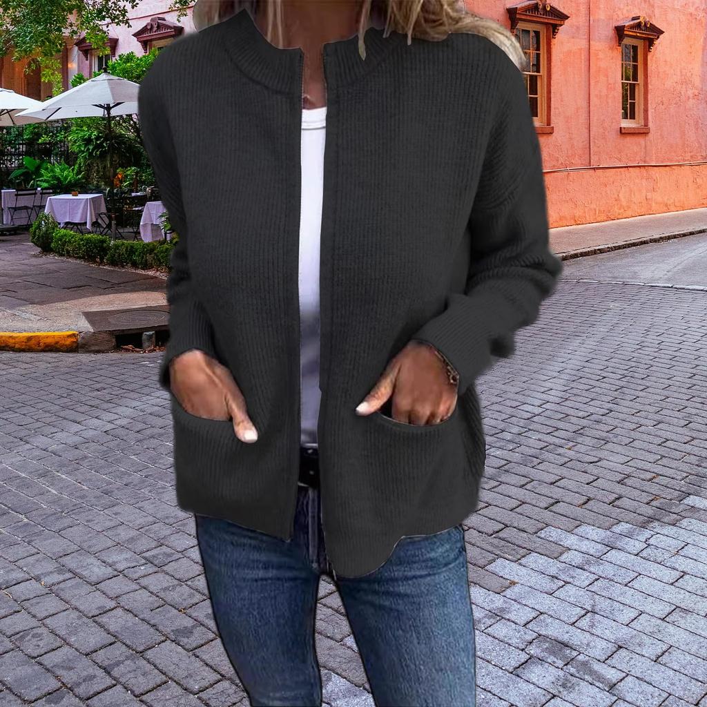 Женская модная однотонная куртка с длинными рукавами, воротником-стойкой, застежкой-молнией, свободного кроя, с карманами, повседневная куртка