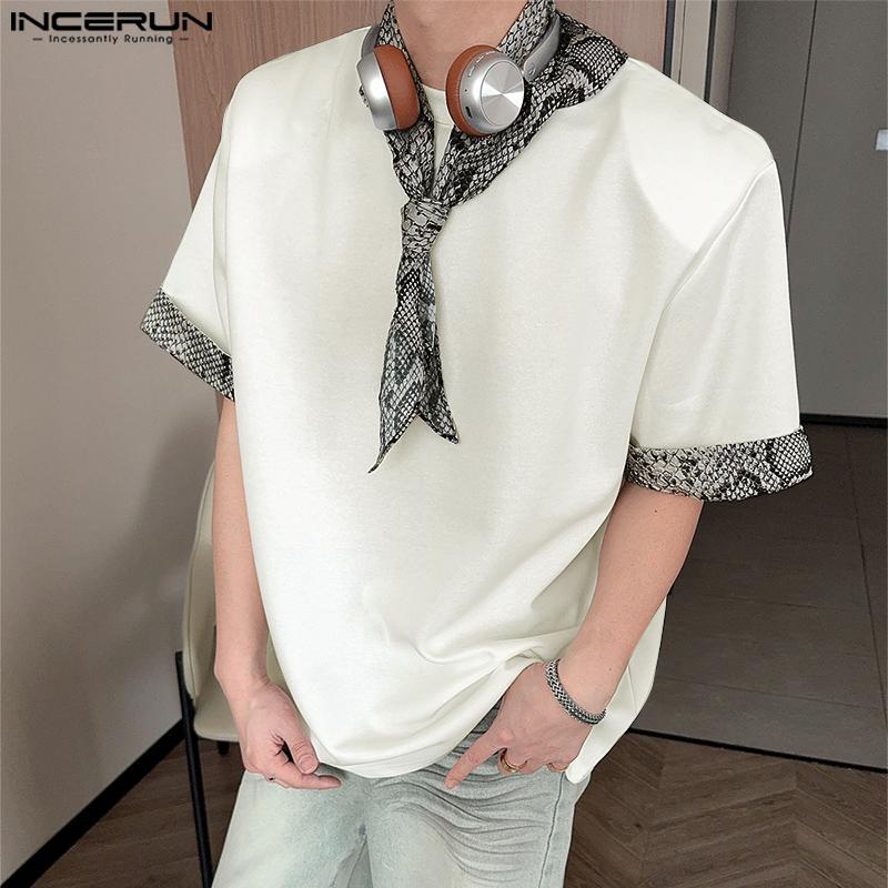 INCERUN Мужские футболки с коротким рукавом на завязках, повседневные топы с леопардовой строчкой