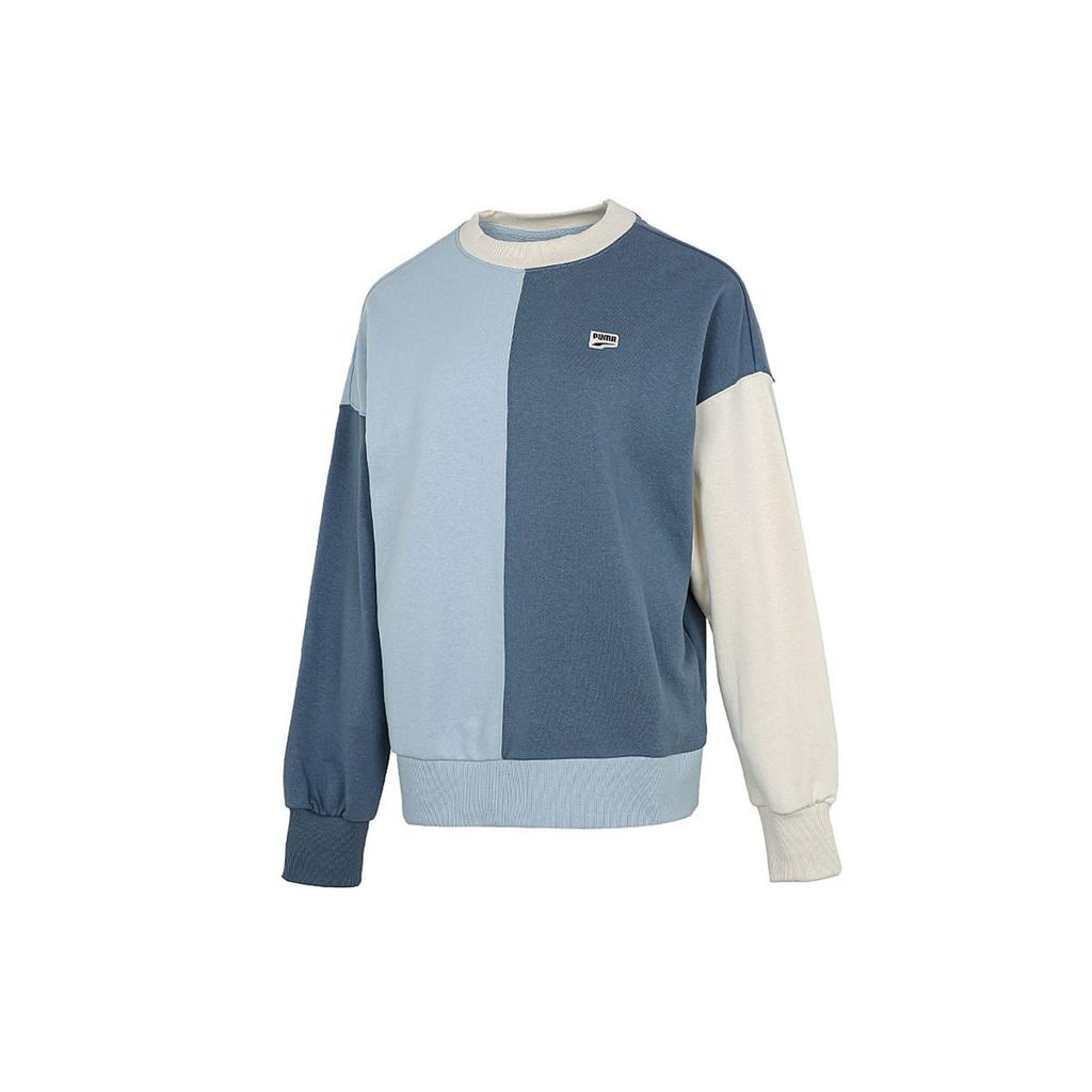 Puma Color Block Round Neck Pullover Sweatshirt Women Tops Blue 533052-61