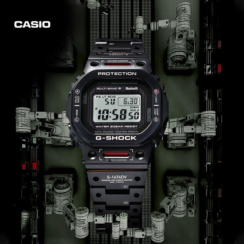 Casio Полностью металлическая серия-B5000 квадратный циферблат цифровой дисплей, радиосигнал шести станций, Bluetooth-соединение, водонепроницаемость 200 метров, питание от солнечной энергии GMW-B5000TVA-1PR
