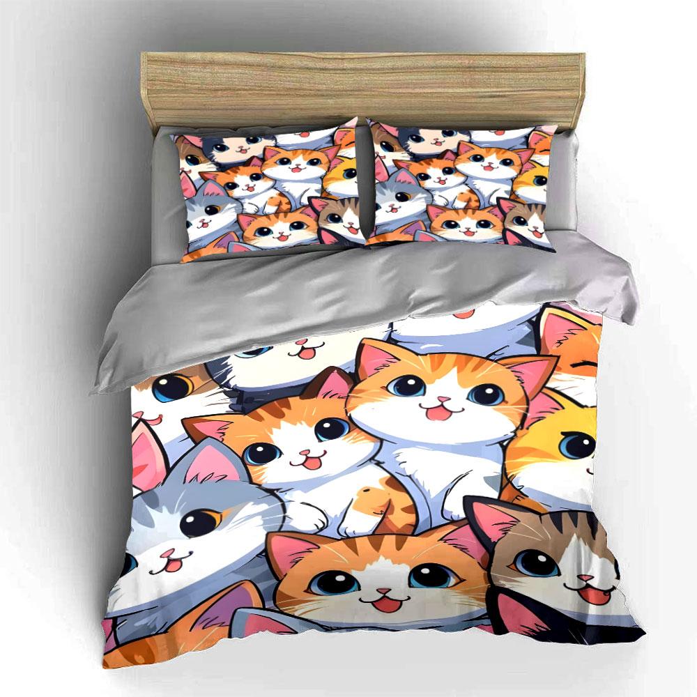 "Cartoon Cute Cat Bedding Set" Bedding Duvet Cover Set Duvet Cover Pillowcases (1 * Duvet Cover 2 * Pillowcases, without duvet insert)