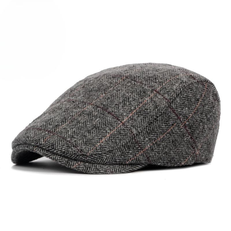 British Style Plaid Flat Cap for Men Women Autumn Winter Warm Woolen Beret Hat Retro Newsboy Cap Middle-aged Elderly Casual Duckbill Hat