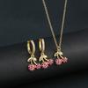 Light Luxury Crystal Zirconia Red Cherry Jewelry Set Earrings Necklace for Women Girls Sweet Jewelry Accessories Party Gifts