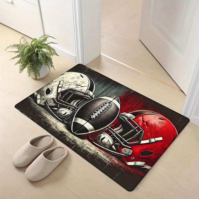 American Football Gear Area Rug - Cool Sports Helmet Floor Mat for Game Room , Non-Slip Welcome Mat