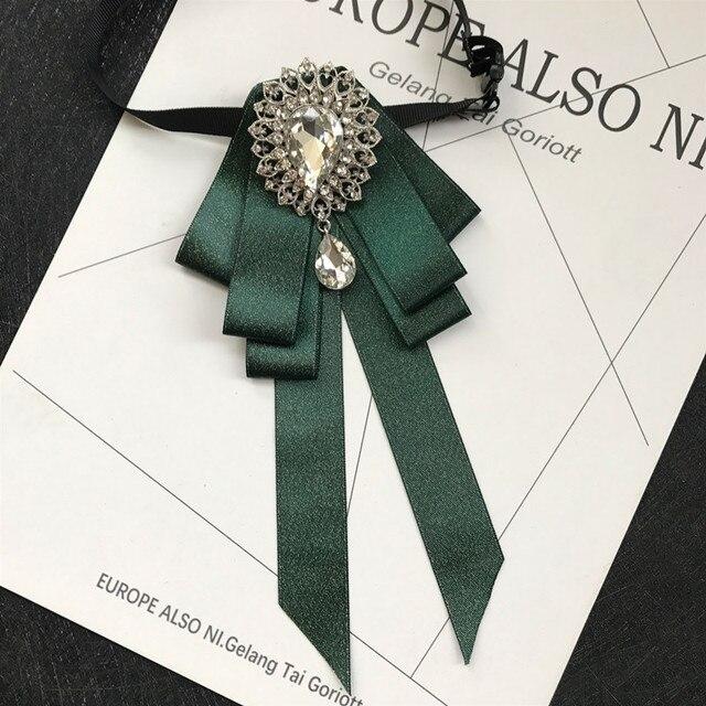 Винтажная брошь в виде галстука-бабочки из ткани с кристаллами, корейская мода, галстуки-бабочки, галстуки для женщин, белый рубашечный воротник, роскошные ювелирные аксессуары