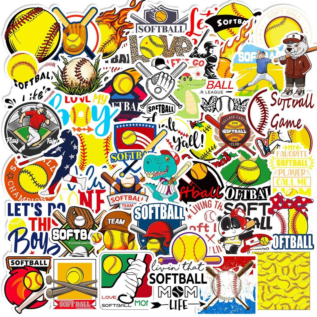 50 Yellow Baseball Stickers Shein Waterproof Cartoon Sports Ball Skateboard Softball Stickers