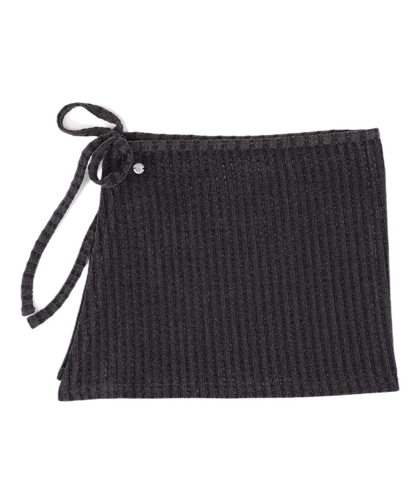 WHEN YOU MOVE String Velour Ribbed Wrap Skirt Pants Set Charcoal