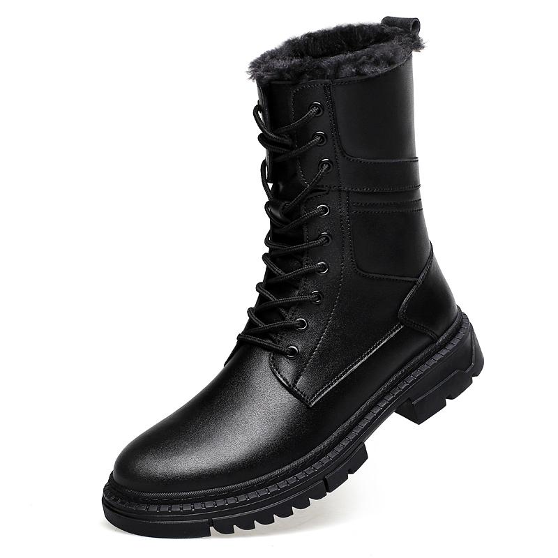 Мужские высокие ботинки, черные, высокие, на шнуровке, для отдыха, универсальные, мужские, повседневные, теплые, хлопковые, нескользящие, трендовые, резиновые, мужские, на плоской подошве