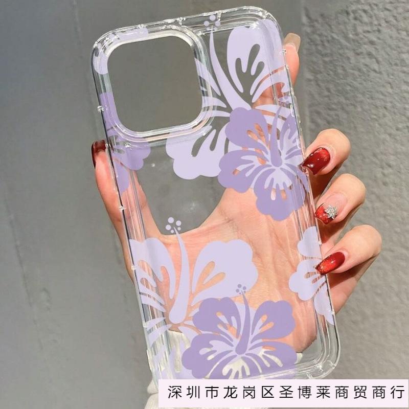 Фиолетовый цветок Фусо подходит для чехла на мобильный телефон iPhone16 15promax Apple 14 милый 13 прозрачный 12 с подушкой безопасности 11