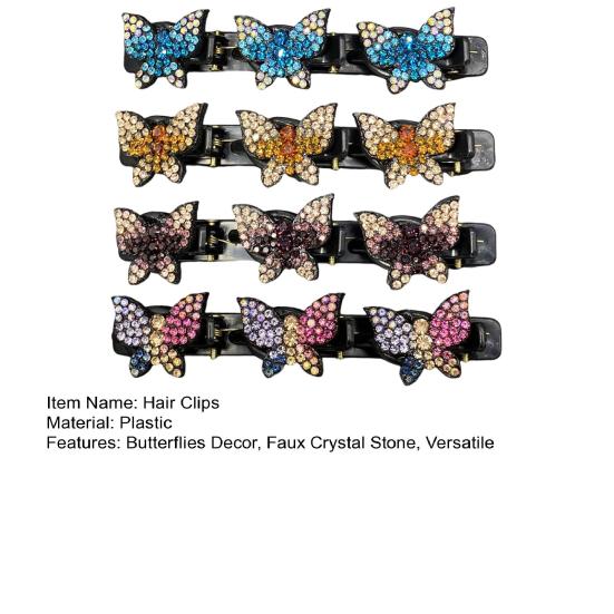4/6 шт. Плетеные заколки для волос из искусственного хрустального камня, Стразы, Декор в виде бабочек, Блестящие