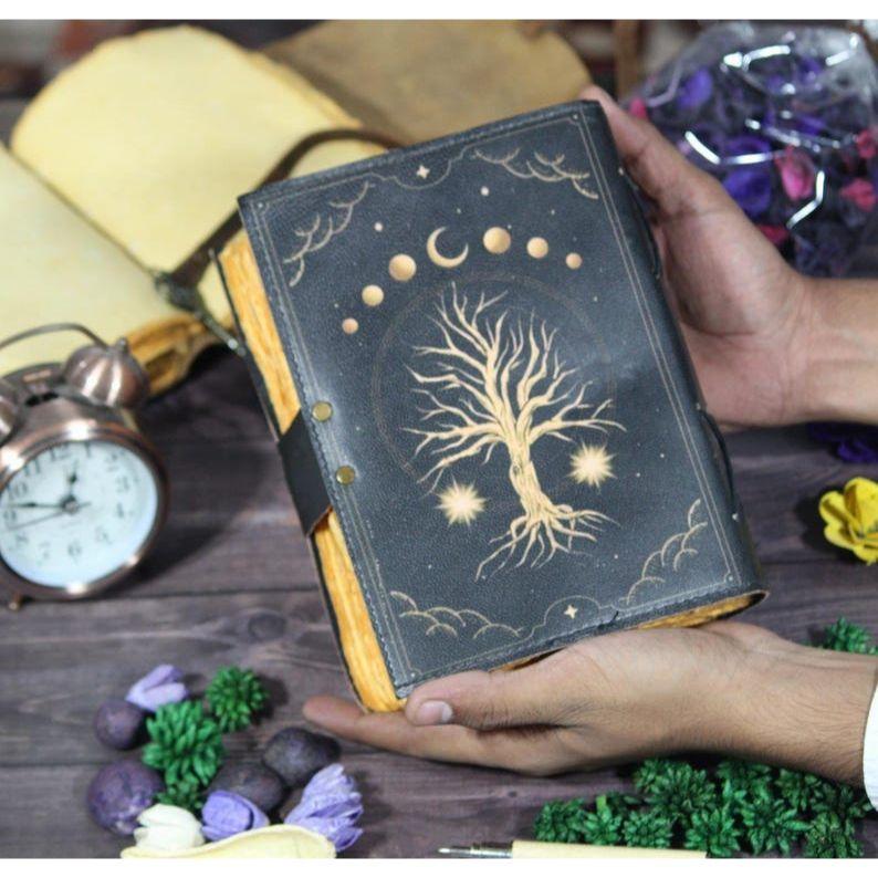 Tree of Life Leather Grimoire Journal: Blank Book of Shadows