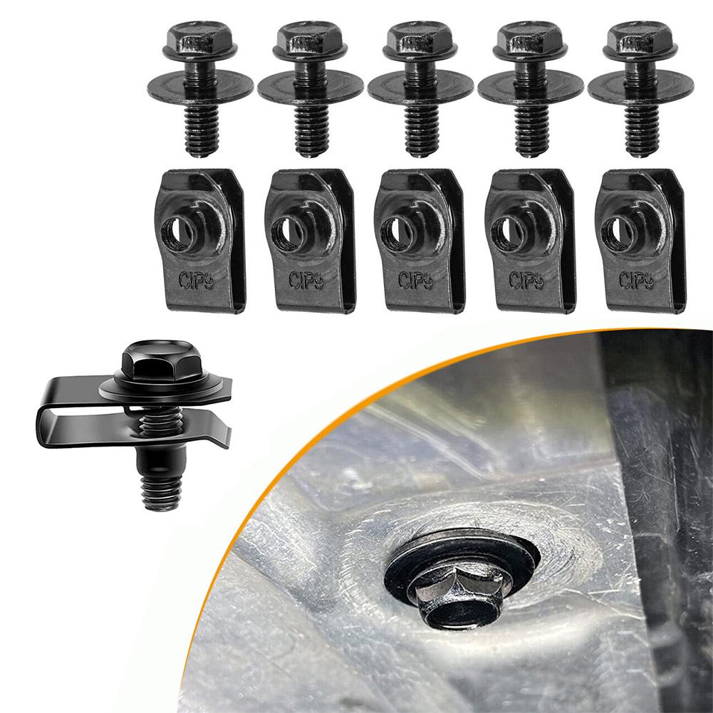 10 шт. болтов для кузова автомобиля и U-образных зажимов M6 6 мм, крышка двигателя, поддон, брызговик, бампер, подкрылок, фиксатор, крепеж, заклепочные винты