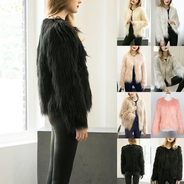 Women Autumn Winter Faux Fur Coat Jacket Coat Fluffy Warm Overcoat Outwear