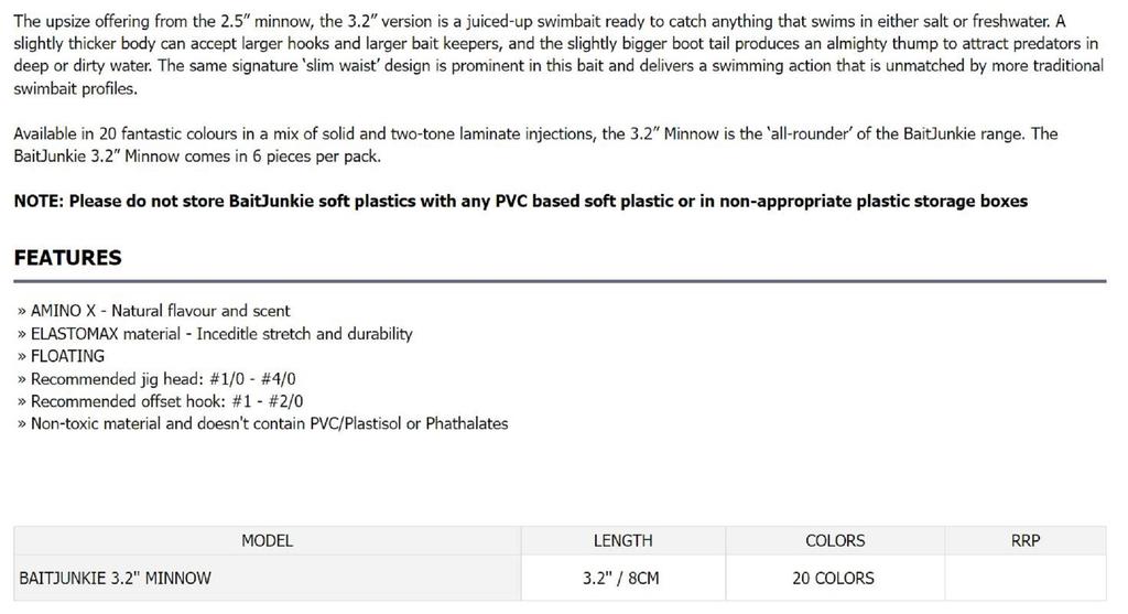 Daiwa Soft Lure Bait Junkie Minnow 3.2 Inch 6 Per Pack Mud Blood UV (3108)