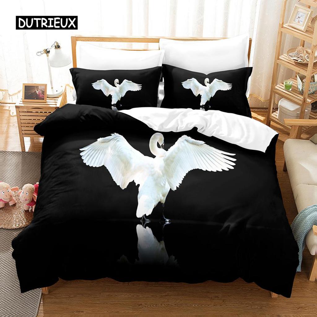 Пододеяльник с изображением лебедя, комплект постельного белья для близнецов, комплект постельного белья из микрофибры, размер Queen King, птицы, романтический стиль, пододеяльник с изображением диких животных для девочки и мальчика