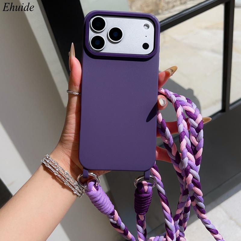 Ударопрочный чехол-шнурок для iPhone 17 Pro Max 14 12 11 13 15 16 Plus Air Candy Crossbody Шнурок на шею Плетеный ремешок Мягкий ТПУ чехол