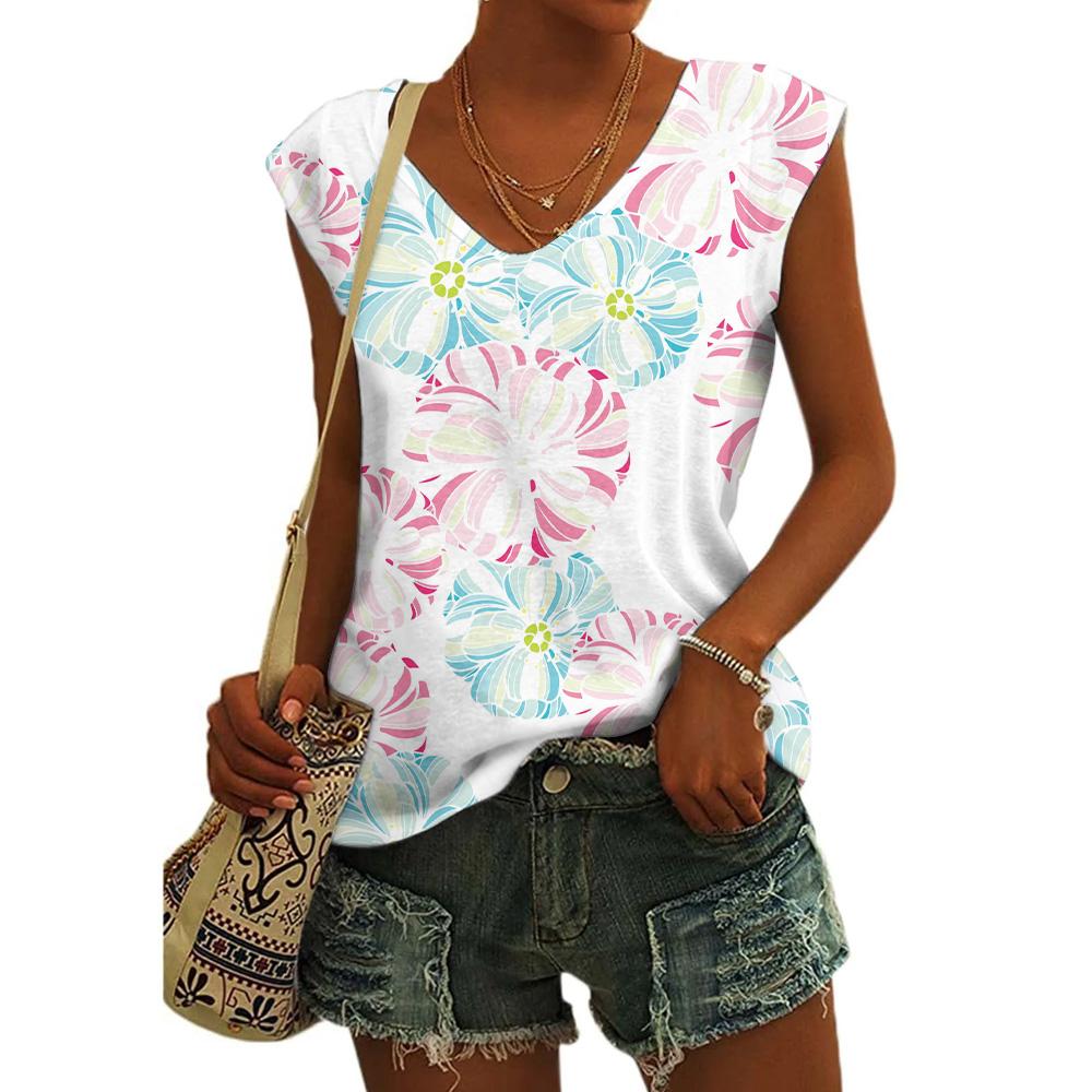 Летний винтажный цветочный тотем 3D принт майки женские уличные свободные V-образный вырез жилет без рукавов с открытыми плечами женская майка