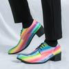 Britain Fashionable Men's Pointed Rainbow Pattern Lace Up Casual Dress Homecoming Shoes Male Formal Wedding Oxfords Footwear