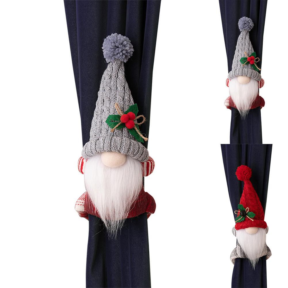 Christmas Curtain Tieback Hold Back Fastener With Magic Sticker Cute Rudolf Faceless Doll Curtain Buckle For Home Office Window