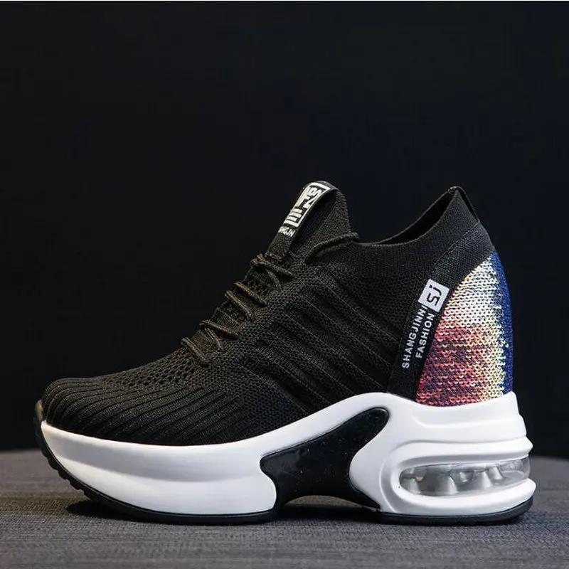 Высококачественные женские кроссовки с блестками и толстыми каблуками, повседневные туфли на танкетке Zapatillas Mujer 2019
