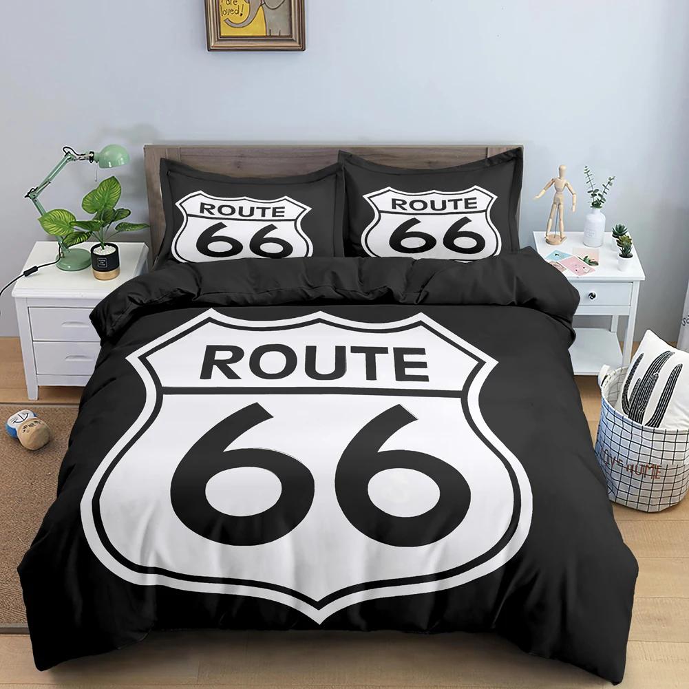 Home Living Luxury Route 66 Print 2/3 шт. Мягкий пододеяльник Наволочка Queen и King Size Детский комплект постельного белья Размеры EU/US/AU
