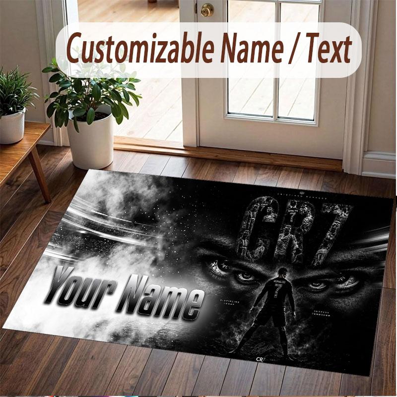 Custom Rug Cristiano Ronaldo Pattern Print Name Text Soft Non‑Slip Floor Carpet for Home Indoor Decoration