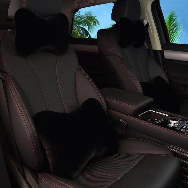 Пара автомобильных плюшевых подголовников, поясничная поддержка, подушка для шеи - Имитация кролика, плюшевая автомобильная поясничная поддержка