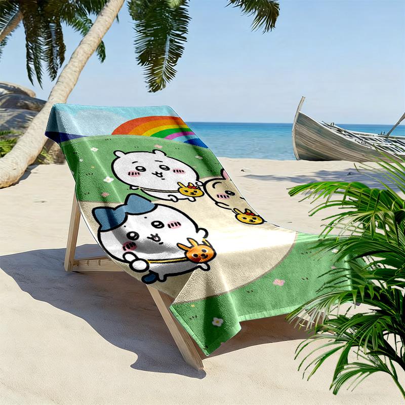 Anime Chiikawa Print Beach Towel, Large Soft Quick Dry Towel for Beach Camping Swimming