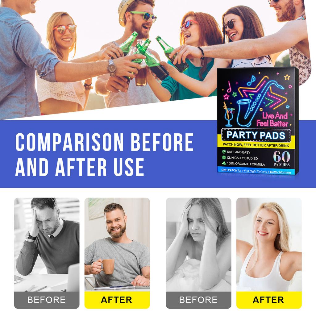 60 шт. Патчи-наклейки для вечеринок Проснись отдохнувшим После вечеринки Восстановление Облегчение похмелья Патчи для перед употреблением алкоголя