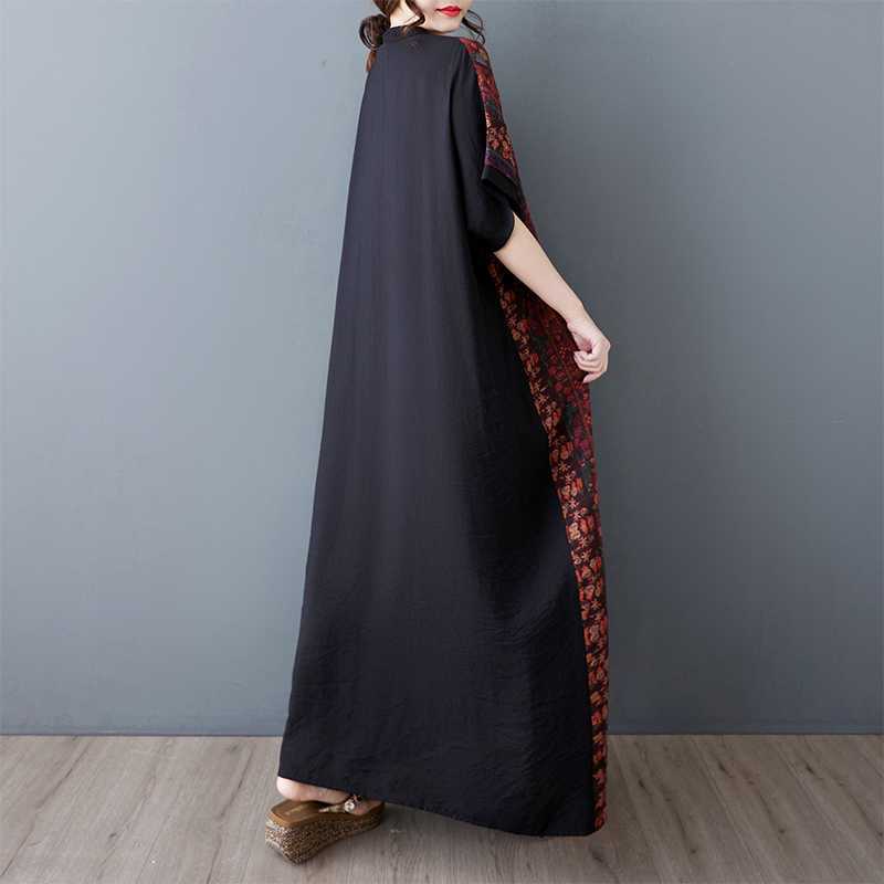 Летнее женское хлопково-льняное платье с V-образным вырезом и короткими рукавами