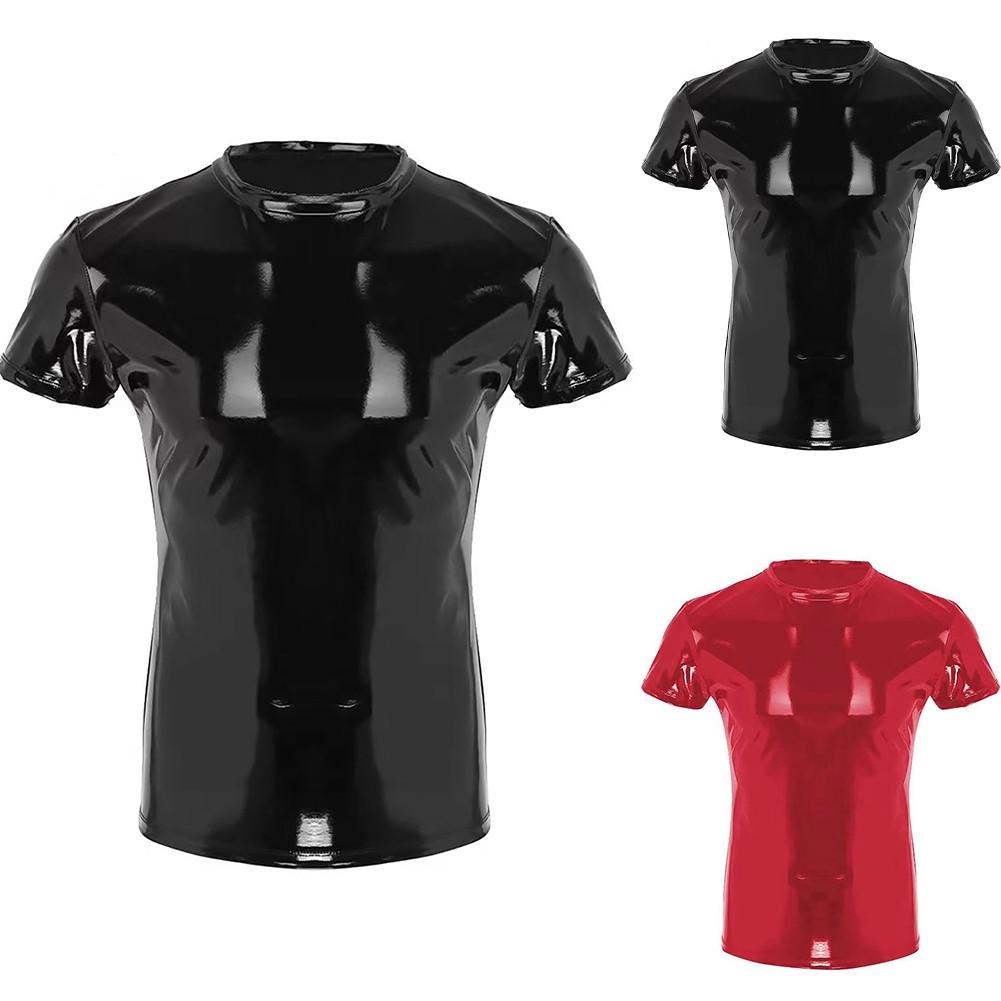 1pcs Men Top Black/Red Clubwear Costume Faux Leather Mens
