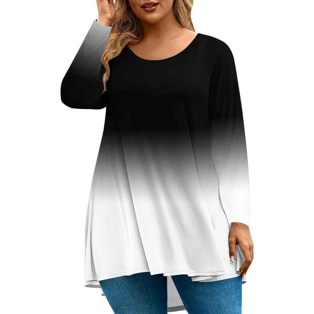 Women's Fashion Large Size Round Neck Long Sleeve Casual Print Loose Pullover Top