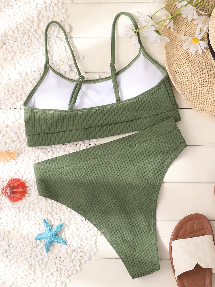 Women's Sexy Yellow U-shaped High Waist Bikini Two Pieces Swimsuit