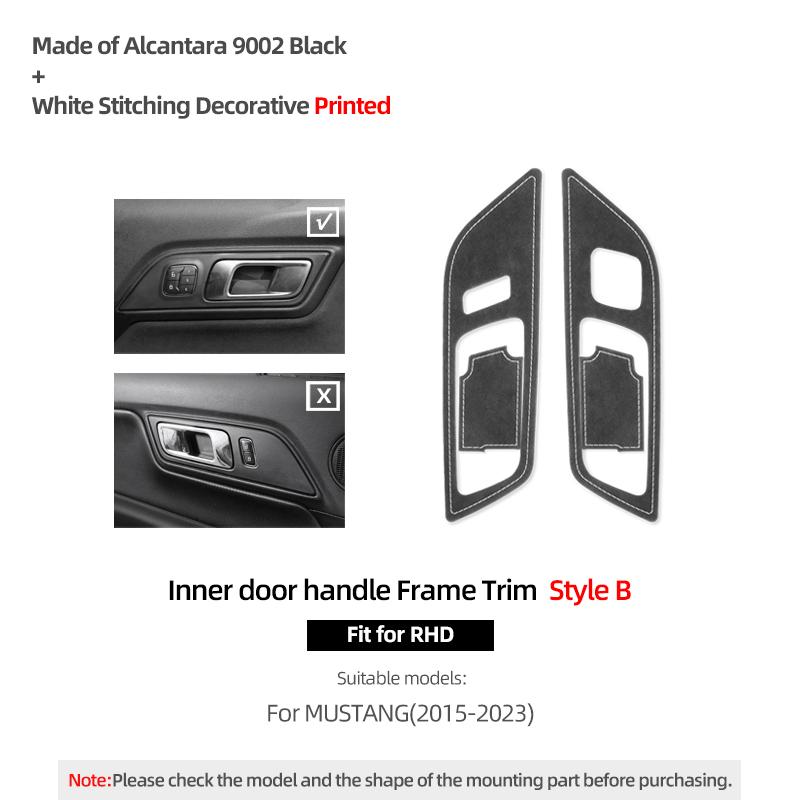 Betterhumz For Ford Mustang 2015-2023 Car Interior Door Pull Handle Switch Panel Made of Alcantara Trim Sticker Deco Accessories