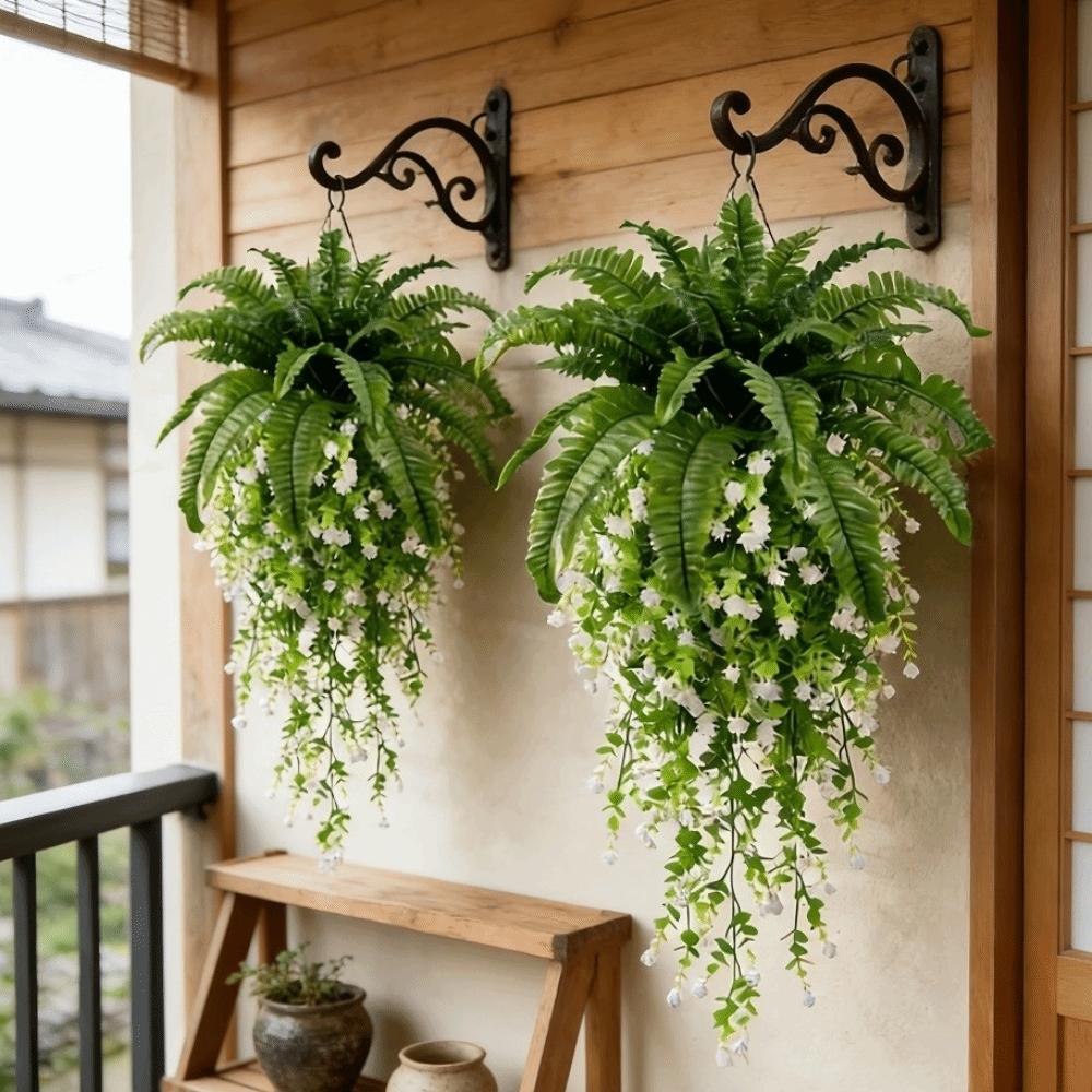 Lush Leaves Fake Fern Hanging Plants UV Resistant Persian Leafs Flower Set Home Decor