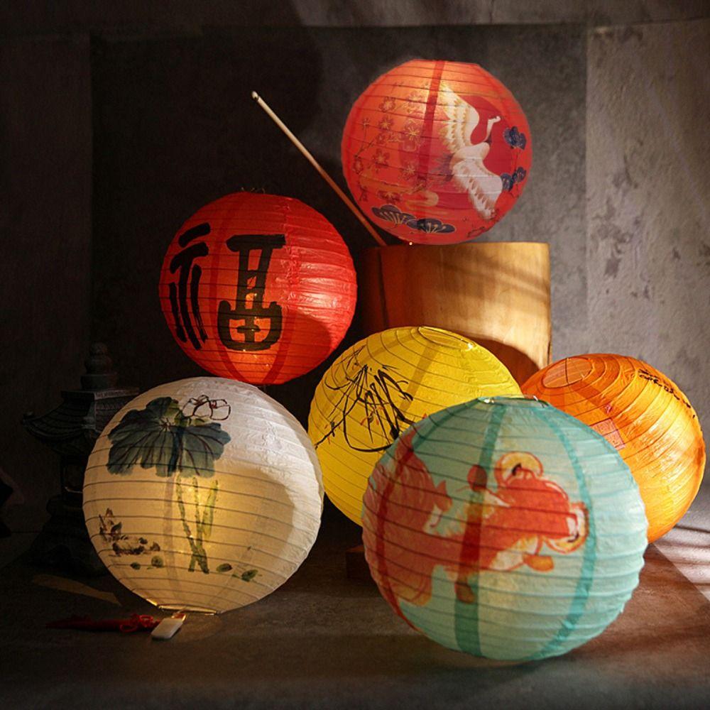 Retro Paper Mid-Autumn Lantern Glowing Hanging Paper Lantern Three-dimensional Handmade Street